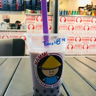 Taro milk tea with honey boba