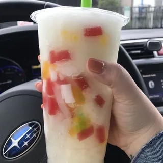 Lychee Slushy with Rainbow Jelly