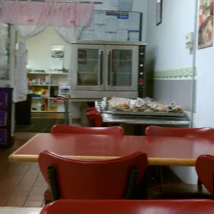 red chairs and tables