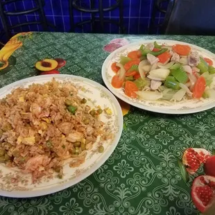 Fried rice with Shrimp and Pork. Vegetables with Pork.