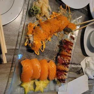 a sushi platter with various types of sushi