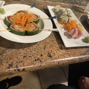 Sushi special, yellowfin sashimi and royal California roll