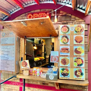 Ordering window, menu, and food pics