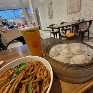Stir-fried Chicken Udon Noodles + Classic Soup Dumplings (6pc)