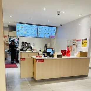 the counter area of a fast food restaurant