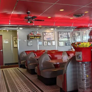 diner booths with red walls