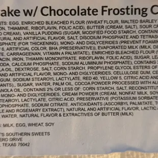 Disappointed to learn that this is the ingredients for the Butter Cake w/ chocolate frosting cake slice. Doesn't seem very homemade.