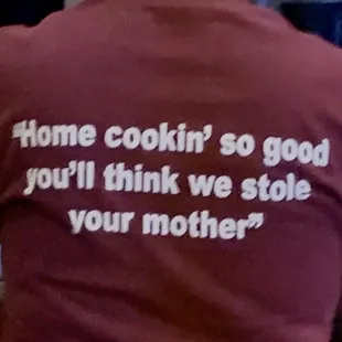 Back of server's shirt