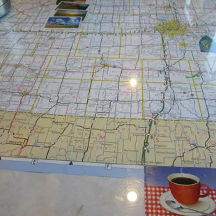 Iowa map under the glass at our table
