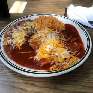 Cheese and Ground Beef Enchiladas!! Huge plate!