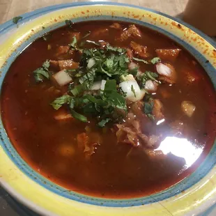 Small bowl of menudo with hominy. Reminded me of my grandma&apos;s. Really good menudo.