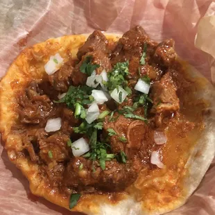 Carne guisada on flour tortilla.  Delicious