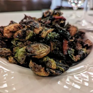 Blistered Brussels Sprouts. $10. Pickled Fresno chilis, apple balsamic glaze. Special side.