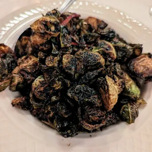 Blistered Brussels Sprouts. $10. Pickled Fresno chilis, apple balsamic glaze. Special side.