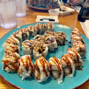 Crunch, Eel, Yami Yami rolls (left to right)