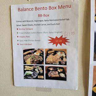 Bento box menu as of Jan 19, 2024