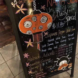 Daily specials menu