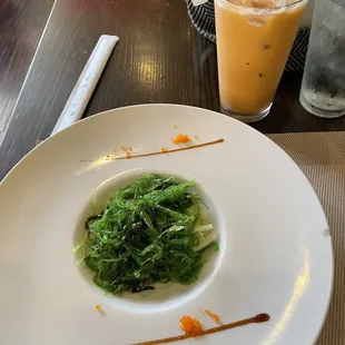 Seaweed Salad and Thai Iced Tea