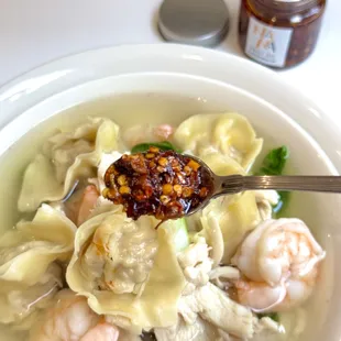 Chili Oil in Wonton Soup