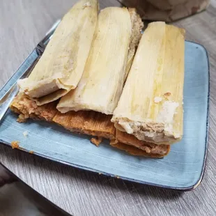 They sell tamales! Chicken and pork.
