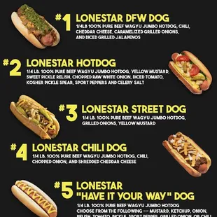 Lonestar Wagyu Beef Hotdog Menu