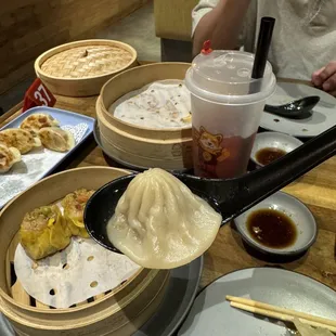 Xiao Long Soup Buns, Strawberry Green Tea