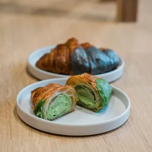 match and black sesame croissant