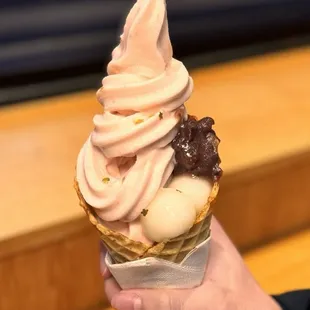 Sakura soft serve with red bean paste