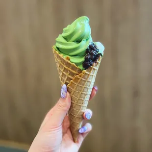 Matcha Soft Serve With Mochi &amp; Red Bean Paste