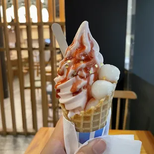 Spring Limited-Time Edition: Sakura &amp; Strawberry + Gold Leaf Soft serve w/ Shiratama in waffle cone (04/08/23)