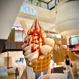 Spring Limited-Time Edition: Sakura &amp; Strawberry + Gold Leaf Soft serve w/ Shiratama in waffle cone (04/08/23)