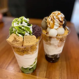 Matcha Warabimochi &amp; Hojicha Shiratama Parfaits