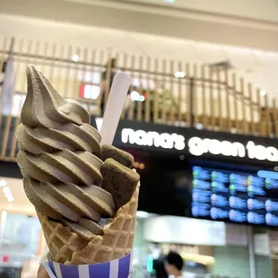 Hojicha Nama Chocolate Soft Serve with Waffle Cone