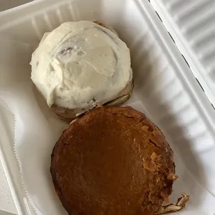 Cinnamon Roll and mini pumpkin pie