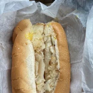 the inside of a hot dog