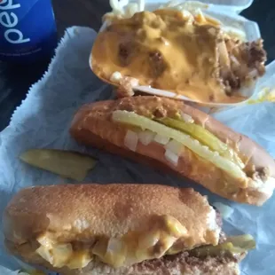 Couple of them NY Style Dogs with chilli cheese fries and a cherry Pepsi to wash it back. Cost efficient combo!