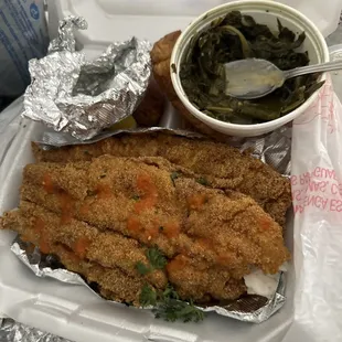 My Sons fried fish and greens