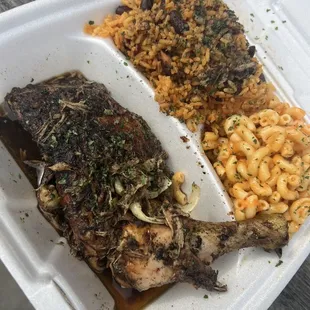 a meal in a styrofoam container