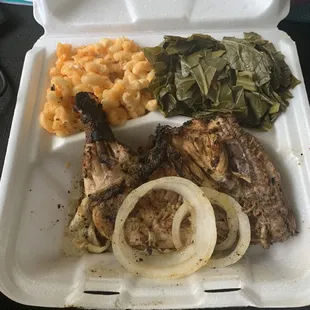 Jerk Chicken  Macaroni and Cheese Collard Greens