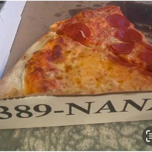 Cheese Pizza- pepperoni pizza....and the phone number 617 389-NANA