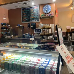 a display of sandwiches and sodas