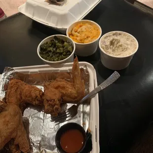 Chicken, hot sauce (I forgot to ask for it and they still included it amazingly) and sides