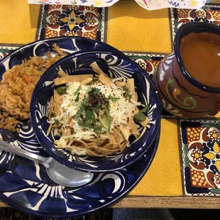Tortilla Soup with side of rice.