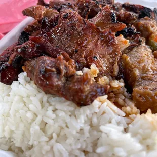 a plate of rice and meat