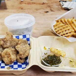 Cauliflower Bao bun Waffle fries Chimichurri sauce