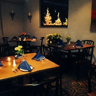 cozy dining room with soft music in background.