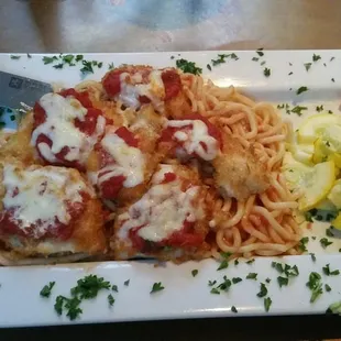 Chicken Parm with homeade pasta.  So light and delicious