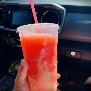 Strawberry slush float-  *Not on menu  Ask for a strawberry slushy with a scoop of vanilla ice cream. *The ice cream is an added fee.