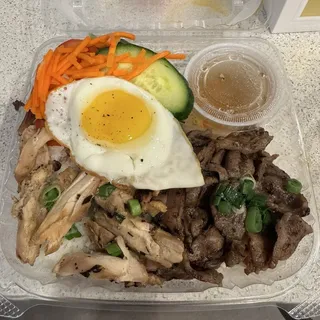 Grilled Pork, Chicken, and Fried Egg Rice Plate