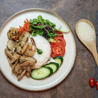 Grilled Chicken and Shrimp Rice Plate